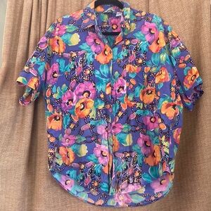 Vibrant Purple and Orange Casual Button Down Shirt